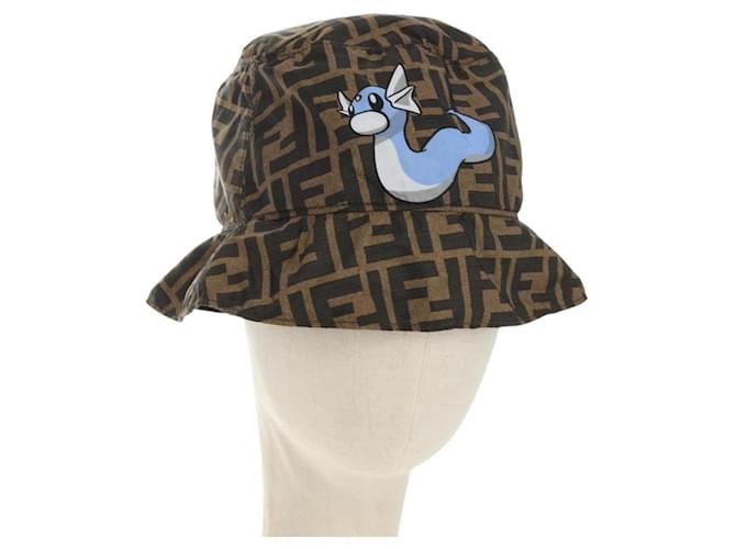 FENDI x FRGMT x POKMON ZUCCA Canvas Bucket Hat Mini-Dragon Brown Auth 167411SM Black 