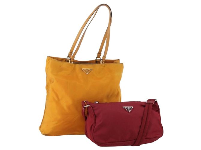 Borsa a Spalla PRADA Nylon 2 Set Orange Red Auth ti3988 Rosso Arancione