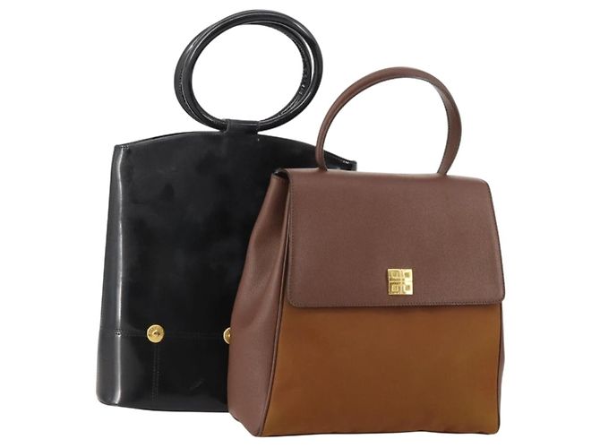 Borsa GIVENCHY in pelle 2 Set Nero Marrone Auth gh2056