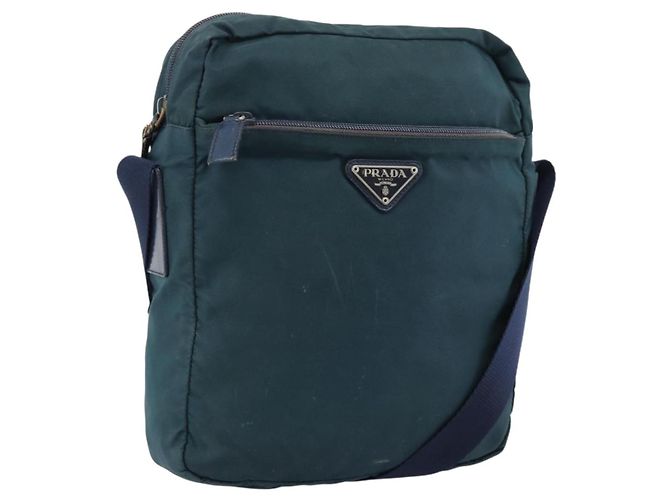 Borsa a Spalla PRADA Nylon Blu Argento Auth 184803