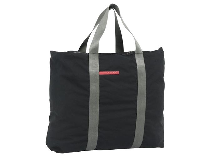 Borsa Tote PRADA Sports Line Nylon Nero Argento Auth ti3994
