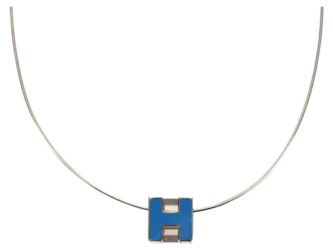 Hermès HERMES Cage De H H Cube Necklace metal Silver Auth 183125V Silvery 