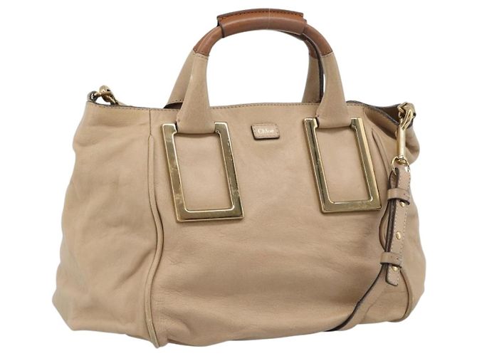 Chloé Borsa Chloe Etel in Pelle 2way Beige Gold Auth bs35549 D'oro
