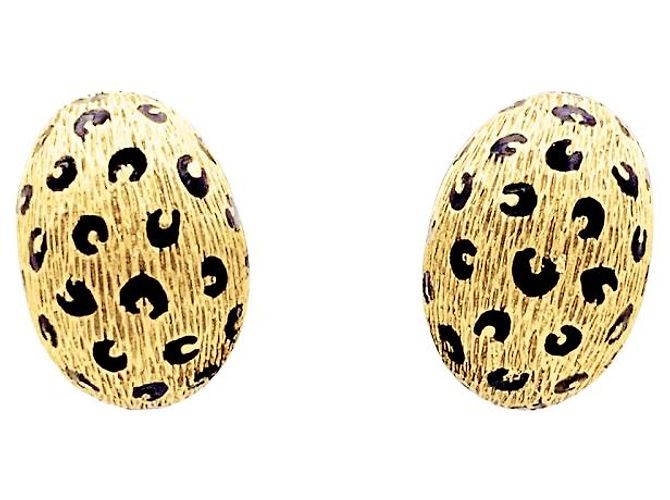 Orecchini Fred Paris "Léopard", oro giallo ed smalto.