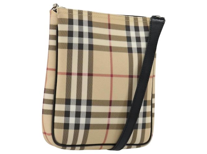Borsa a Spalla BURBERRY Nova Check PVC Beige Argento Auth 183108A