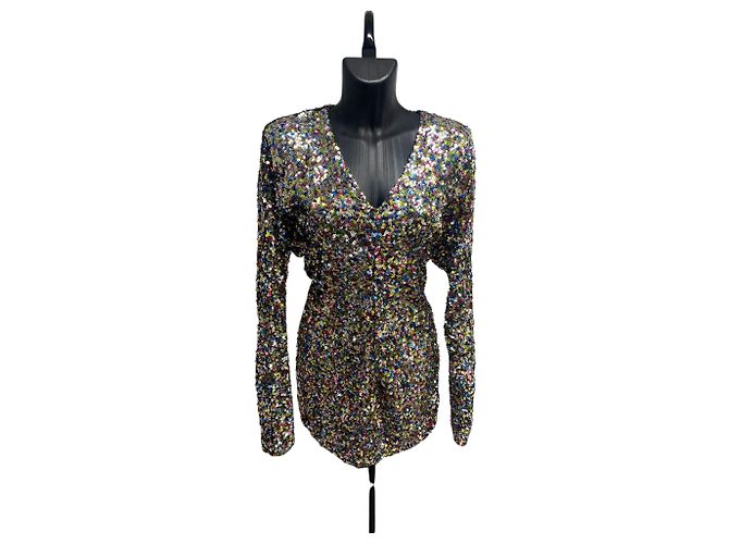 Abito con paillettes multicolore con scollo a V e maniche lunghe di The Attico