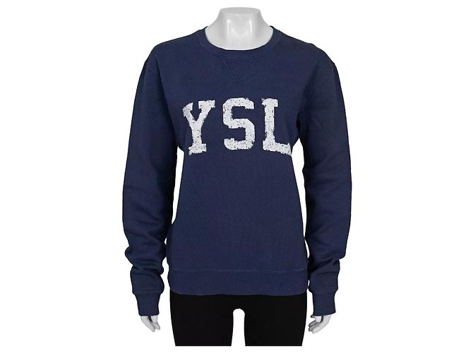 Saint Laurent Sweatshirt aus Baumwolle in Blau mit Logo - M gebraucht