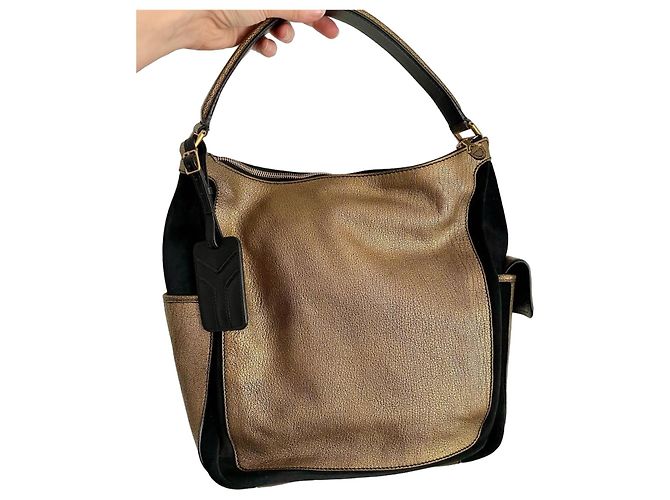 Saint Laurent Bolsa de mão Multi Couro Dourado e Camurça Preta Preto