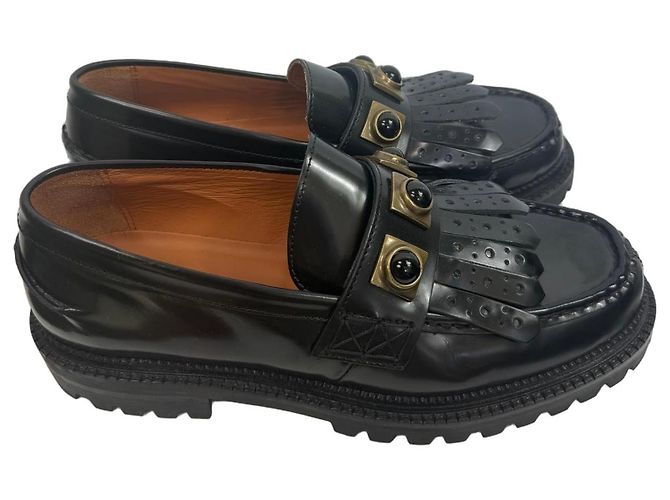 Etro Mocassini in pelle nera con frange e borchie Nero