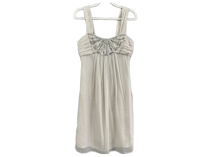 Autre Marque Vestido de verão curto em seda bege Un Deux Trois com pérolas