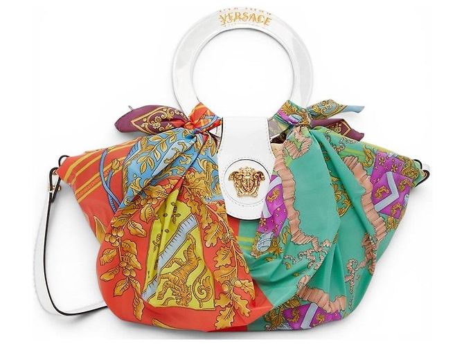 Versace La Medusa Borsa Piccola in Raffia e Seta Multicolore