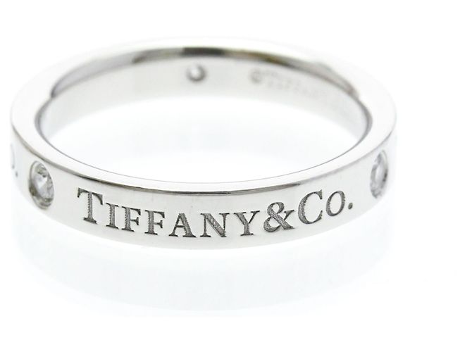 Tiffany & Co Anel Tiffany Flat Band com 3 Diamantes Prata