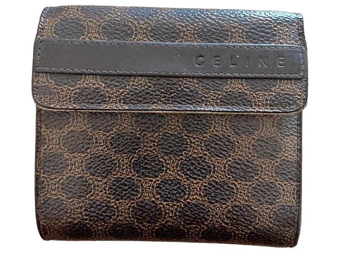 Céline Celine Tri-fold Monogram Coated Canvas Wallet - Brown