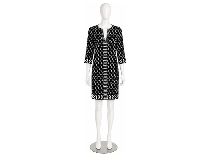 Diane von Furstenberg Vestido longo Rose de seda Preto Branco