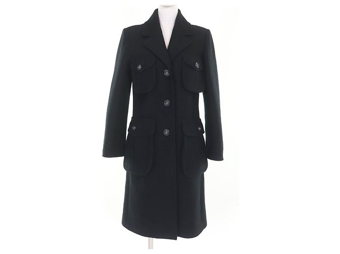 Timeless Chanel Lion Button Wool Coat Black
