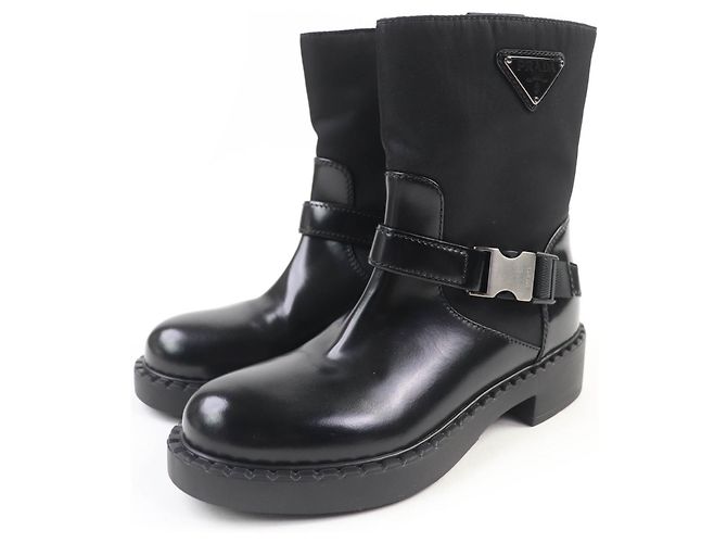 Botas de couro e nylon Re-Nylon Prada Preto