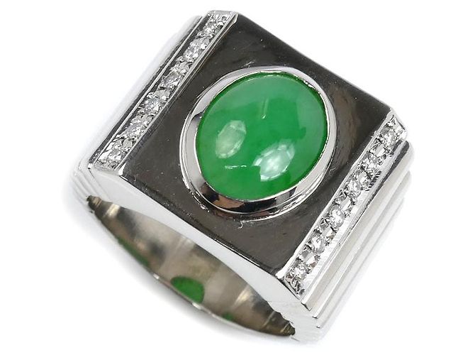Autre Marque Pt900 Platin-Jadeit-Diamantring Silber