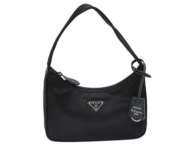 Bolsa de mão em nylon e couro de vitelo Prada Re-Edition 2000 Re-Nylon Preto