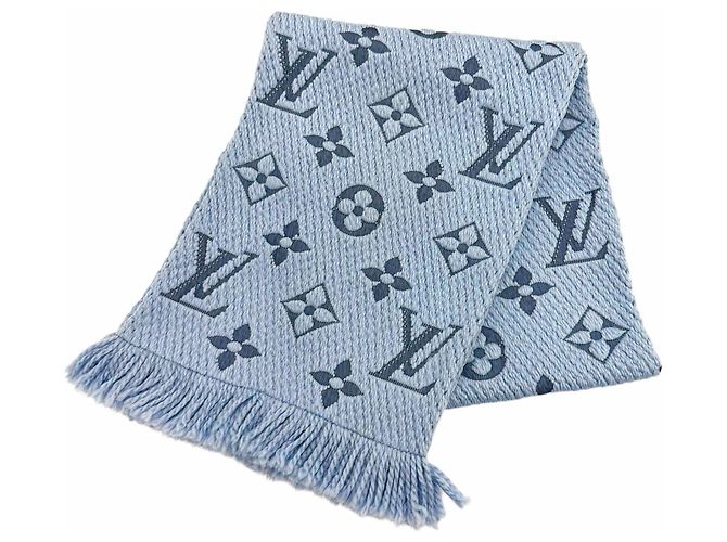 Louis Vuitton Light Blue Wool Silk Blend Stole