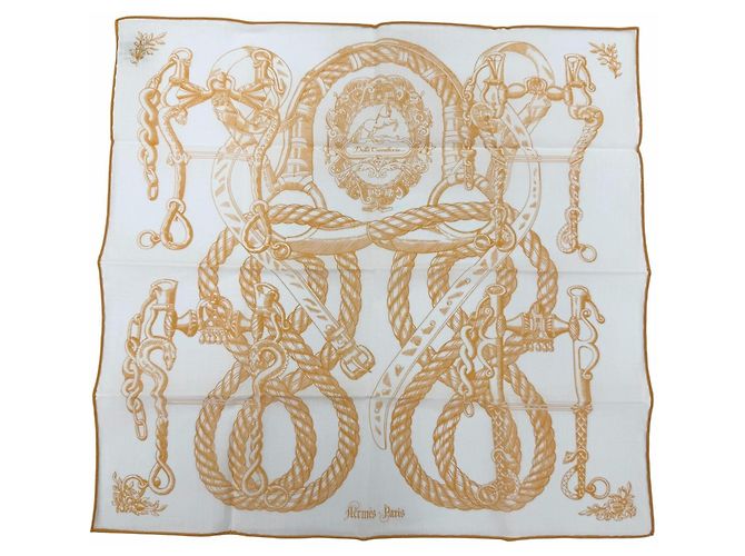 Pañuelo Carré 45 Della Cavalleria Hermès Blanco Naranja