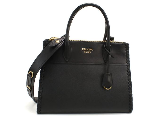 Sac cabas 2-Way en cuir Saffiano noir Prada