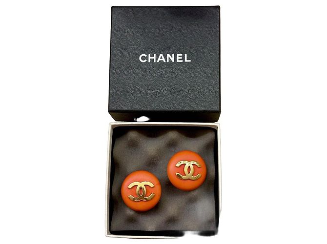 Orecchini Chanel CC Logo Arancione D'oro Corallo