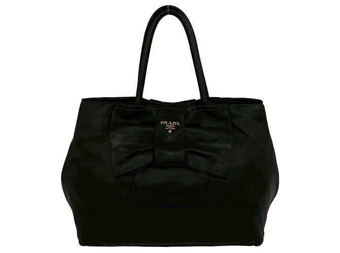 Ribbon Borsa Boston in pelle nera Prada Nero