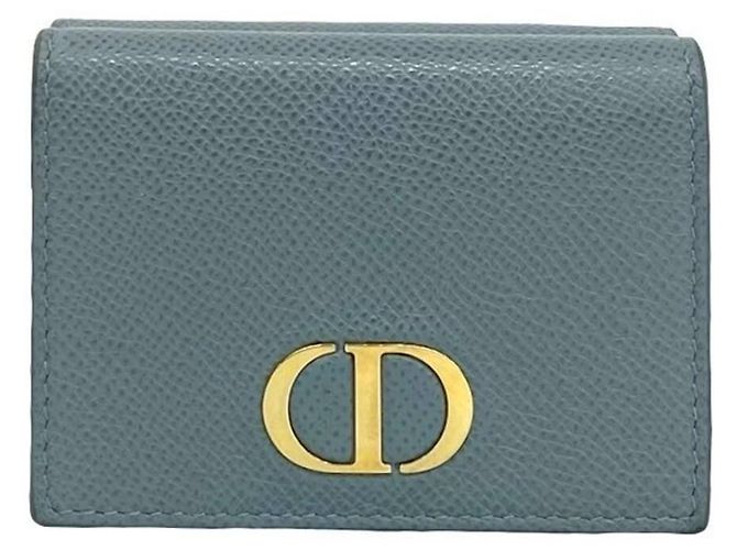 Christian Dior 30 Montaigne CD Logo Leather Tri-fold Wallet Blue