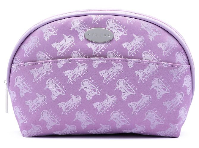 Céline Celine Purple Carriage Print Canvas Cosmetic Pouch