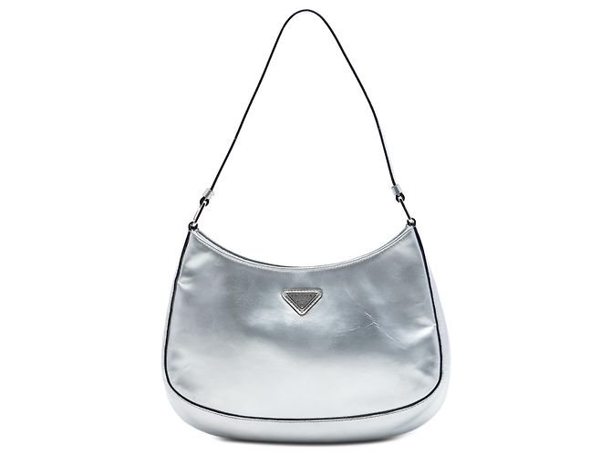Borsa a Spalla Prada Silver Spazzolato Cleo Argento