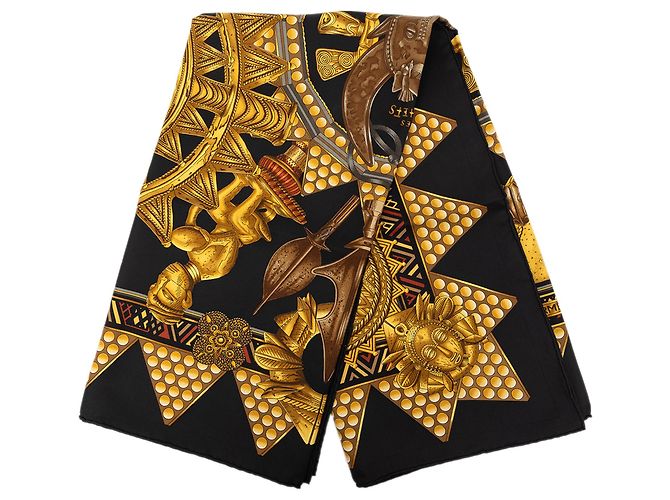 Sciarpa in seta Hermès Black L Or des Chefs 90