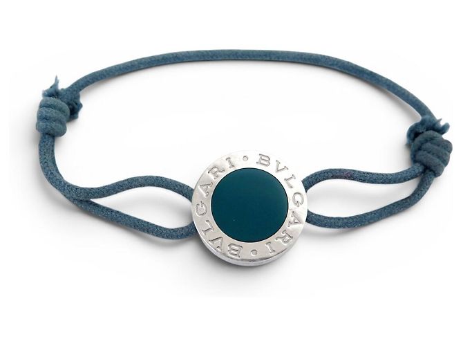 Bulgari BVLGARI BVLGARI BRACELET SOLID 925 SILVER ON BLUE CORD SILVER BANGLE
