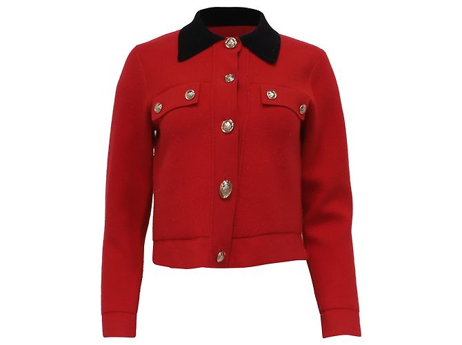 Sandro Paris Button-Down Blazer in Red Viscose