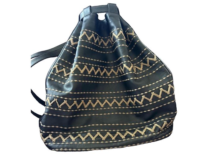 Fendi Zigzag Embroidery Leather Backpack Brown