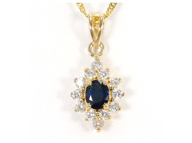 Autre Marque Collana in oro giallo 14K con zaffiro e diamante D'oro