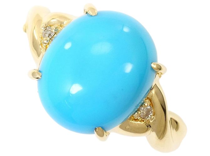 Autre Marque Bague anneau en or jaune 14K avec turquoise et diamant Doré