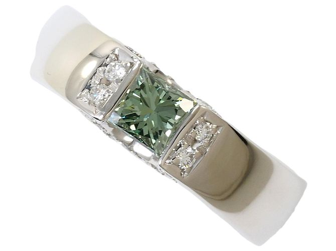 Autre Marque Anel de banda em platina com diamante verde