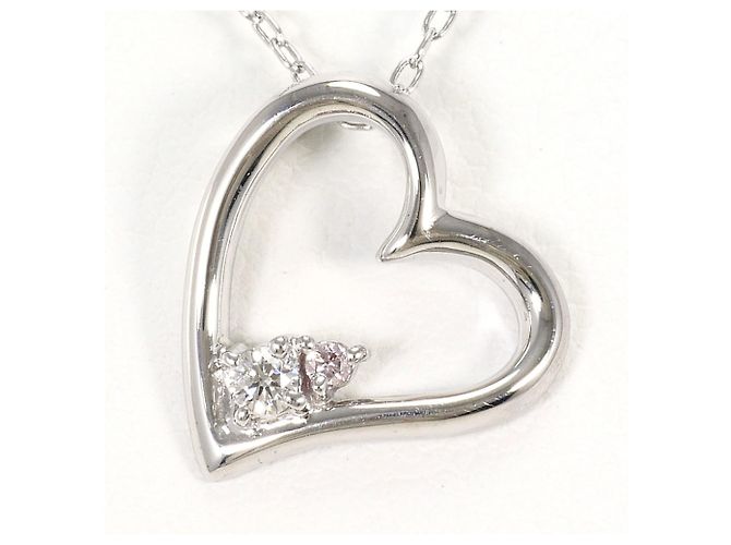 Autre Marque Colar de ouro branco 10K com diamantes Rosa Dourado