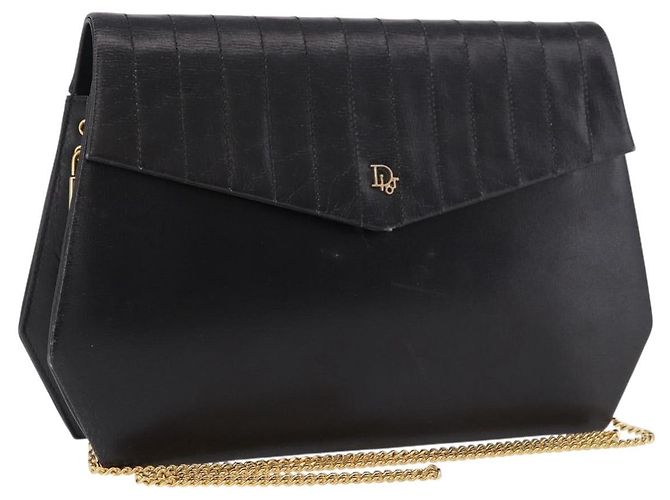 Borsa a tracolla con catena Christian Dior in pelle nera e oro Auth ep14757A Nero D'oro