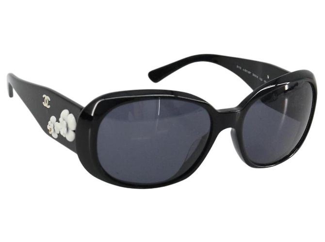 Occhiali da sole CHANEL Camelia in plastica Nero CC Auth BA13438