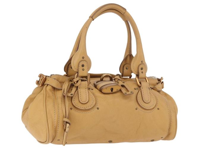 Chloé Bolsa Chloe Paddington de Couro Bege Ouro Prata Auth am11792V Dourado
