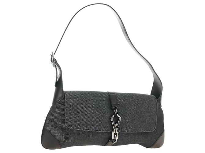 Borsa a Spalla GUCCI Jackie Denim Nero Argento 90667 Auth 184577SAM