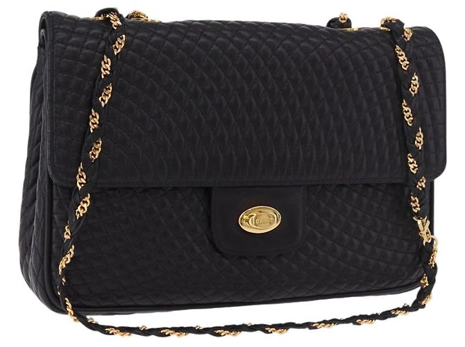 Borsa a Spalla con Catena BALLY in Pelle Nera e Oro Auth kk687A Nero D'oro