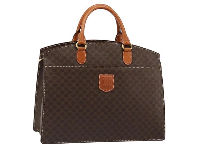 Céline Sac à main CELINE Macadam Canvas PVC Cuir Marron Or Auth ep14779 Doré