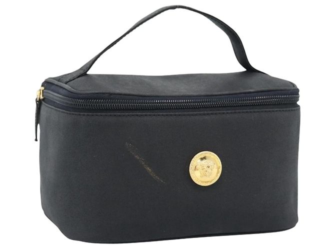 Bolsa de Mão Gianni Versace Vanity Couro Preto e Ouro Auth bs35548 Dourado