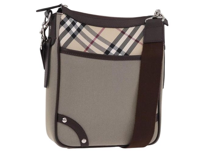 Borsa a Spalla BURBERRY Nova Check in Tela Beige Silver Auth 184474A Argento