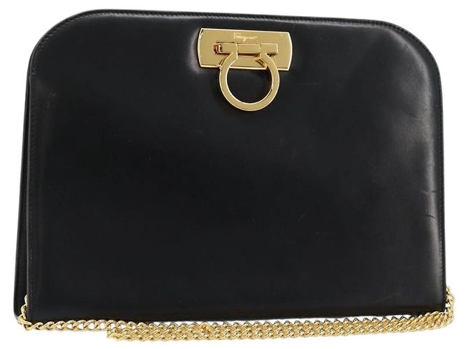 Borsa a Spalla Salvatore Ferragamo Gancini in Pelle Nera e Oro Auth 185103A Nero D'oro