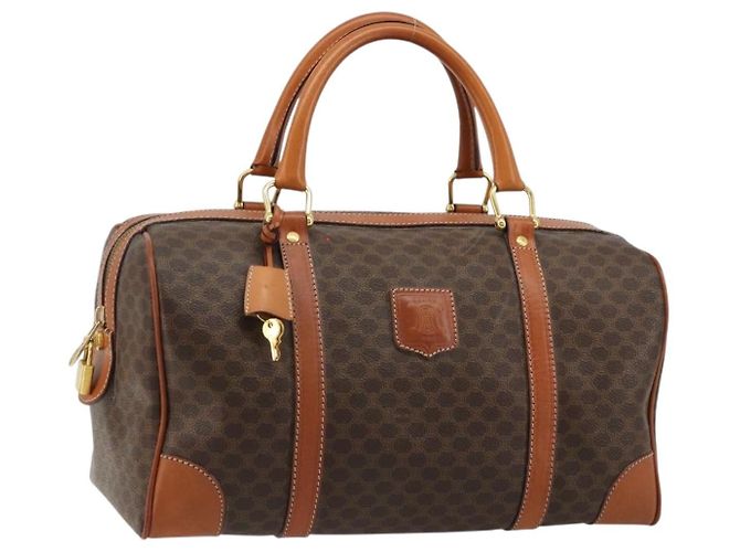 Céline Bolsa Boston CELINE em Canvas Macadam PVC Couro Marrom Ouro Auth 183294A Dourado