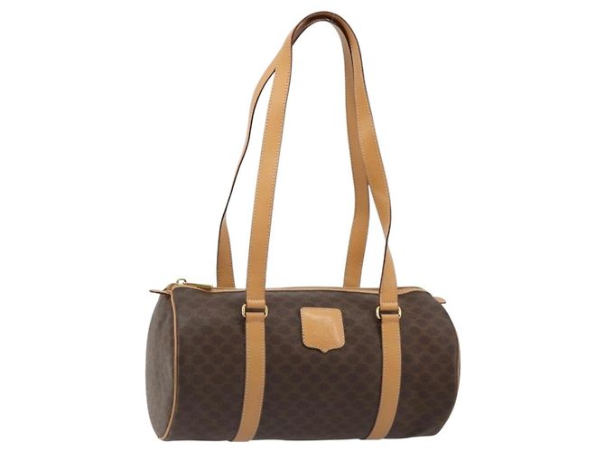Céline CELINE Macadam Canvas Handtasche PVC Leder Braun Gold Authentisch am11863V Golden