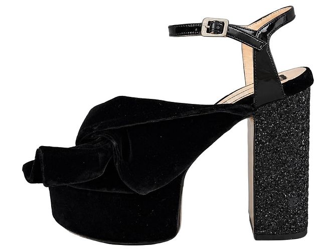 N°21 Samt-Plateau-Sandalen mit Glitzerabsatz, Pre-Fall 2015 Schwarz